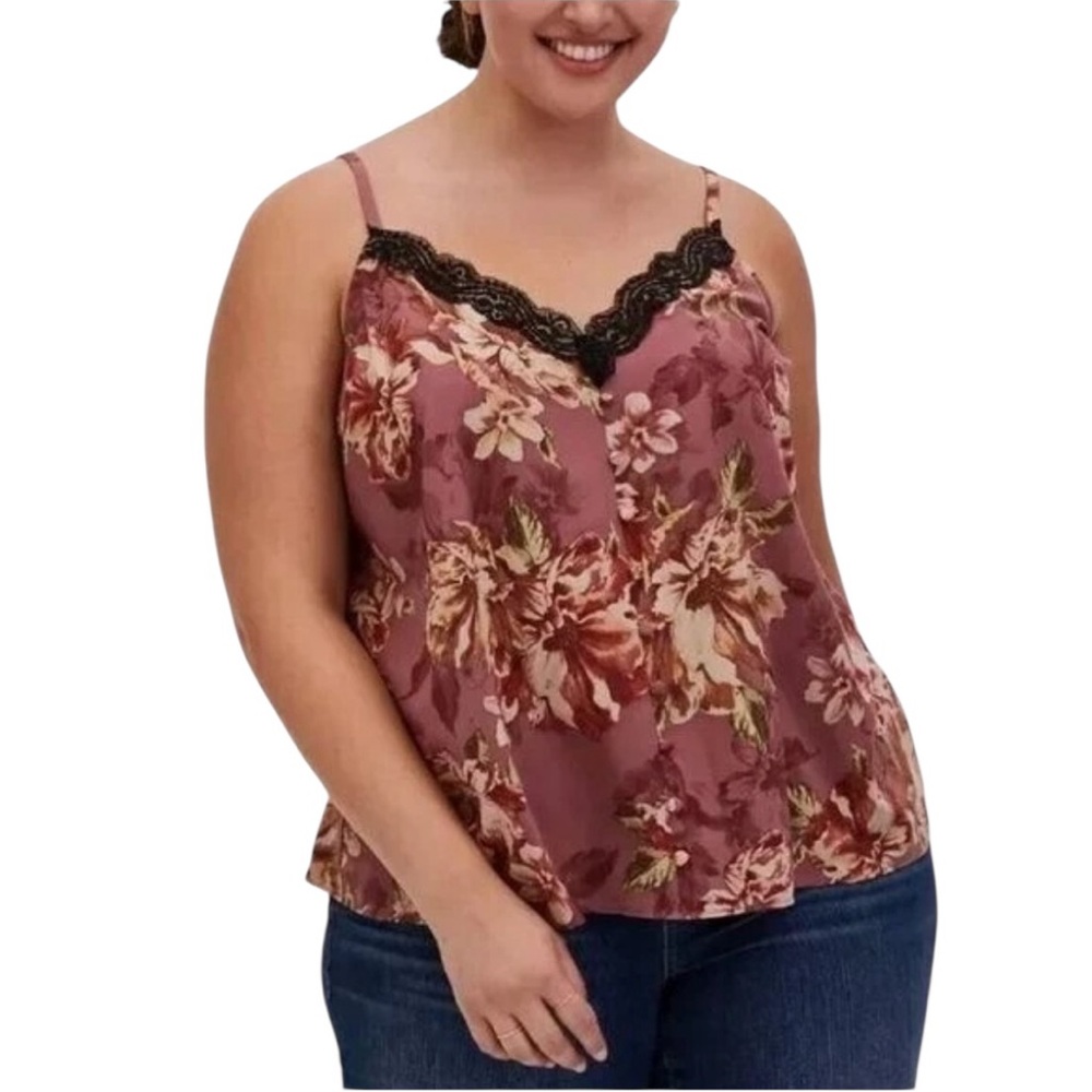 Torrid Chablis Lace Trim Cami floral brown 2X